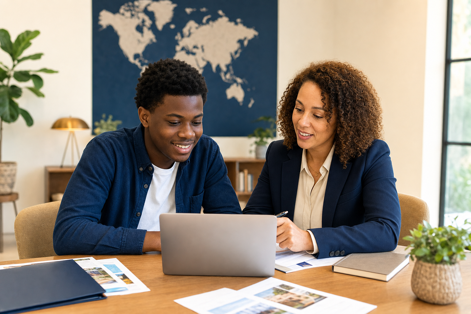 Student receiving personalized study abroad guidance from an education counselor