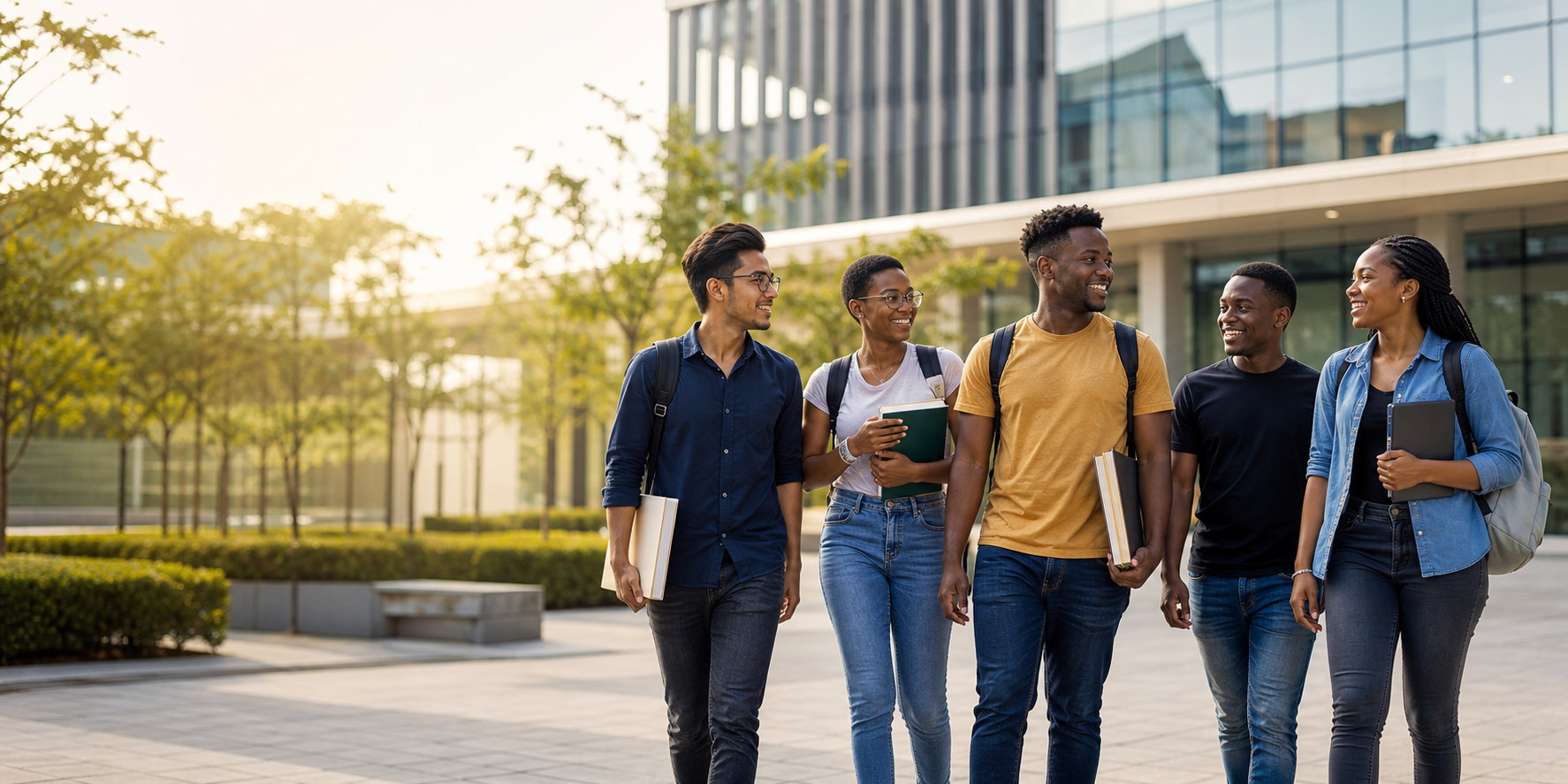 International students on a modern university campus